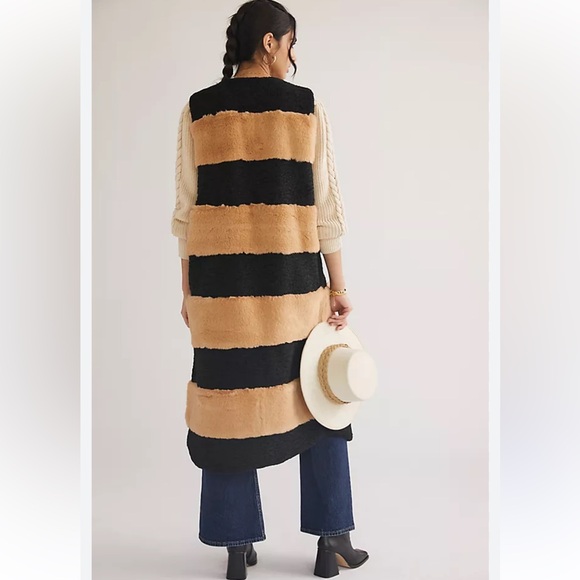 Anthropologie Striped Faux Fur Jacket Vest - Picture 2 of 7